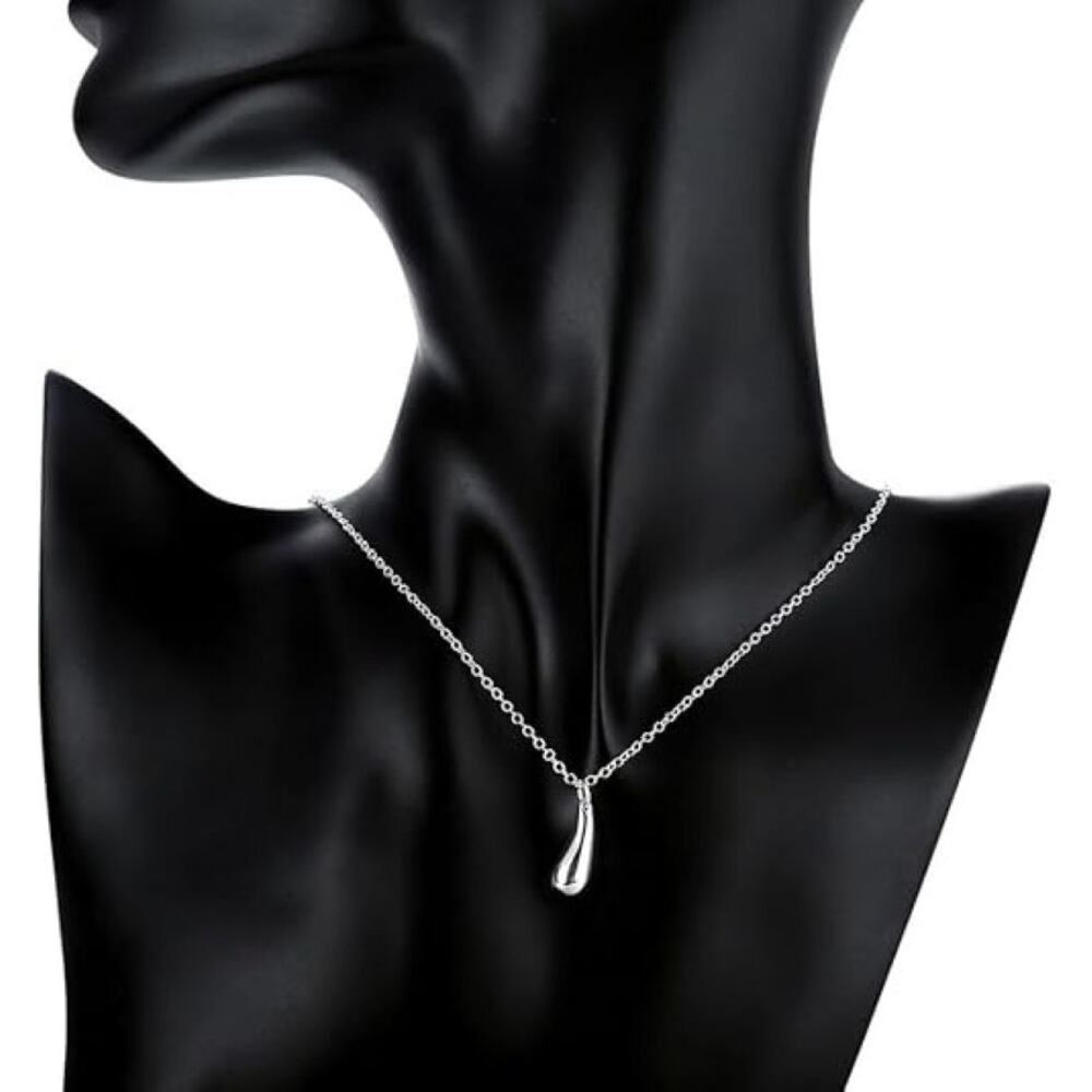 18" Silver Plated Water Drop Necklace | Minimalist Everyday Style - Picture 1 of 9